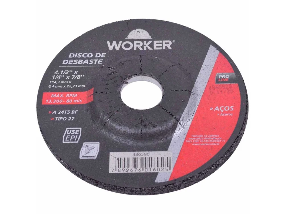 Disco de Desbaste para Aço 4.1/2x1/4x7/8" WORKER