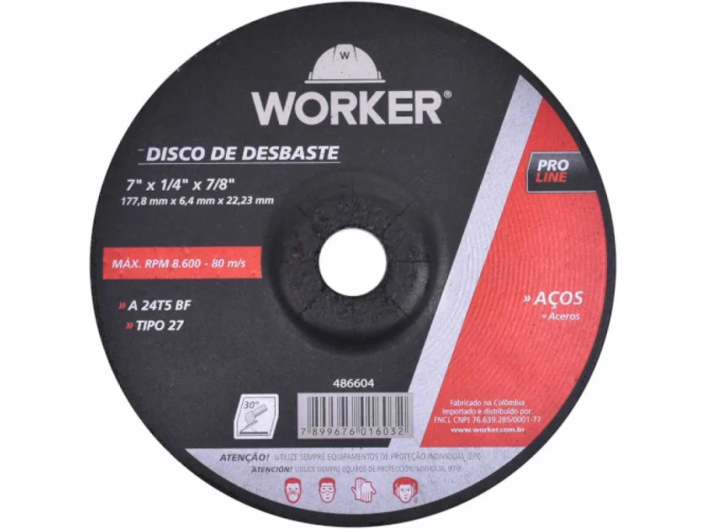 Disco de Desbaste para Aço 7x1/4x7/8" WORKER