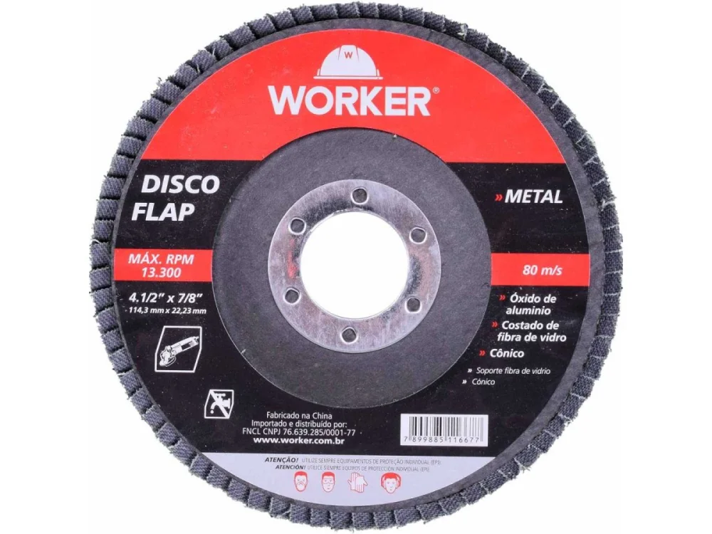 Disco de Lixa Flap Reto 4.1/2" GR 80 WORKER