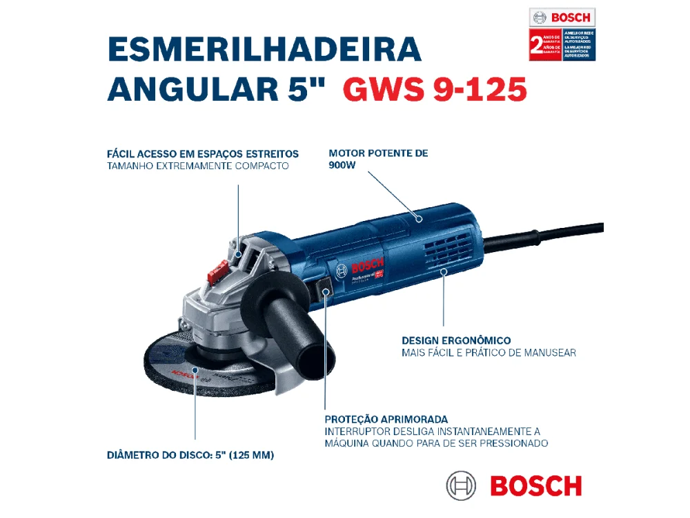 Esmerilhadeira Angular GWS9-125 5" 900W BOSCH