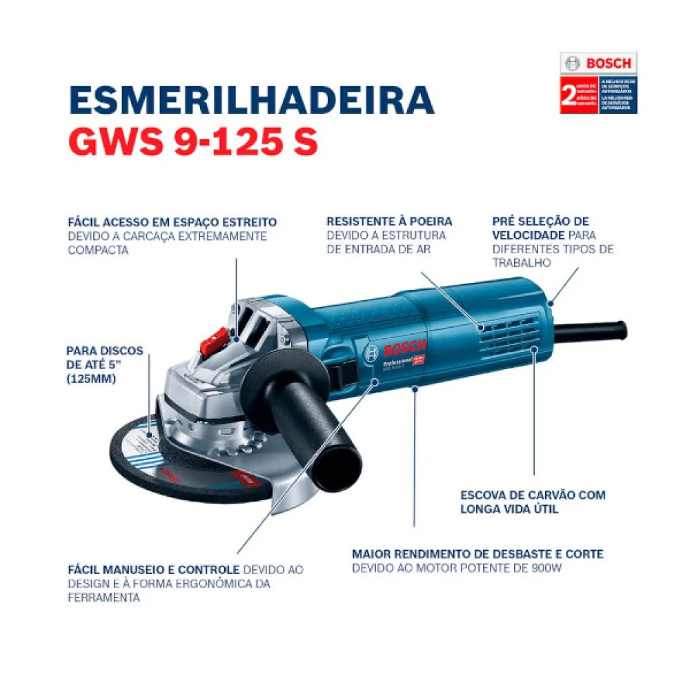Esmerilhadeira Angular GWS9-125S 5" 900W BOSCH