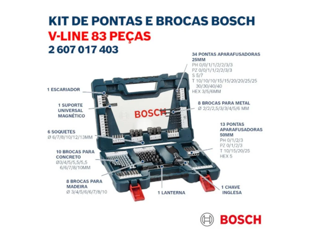 Kit de Brocas e Bits V-line 83Pçs BOSCH
