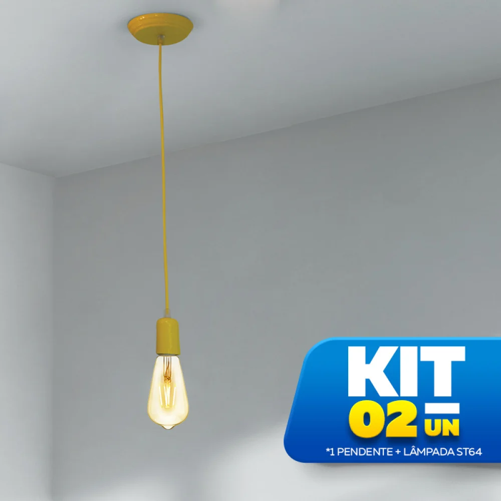 Kit Pendente MF720 Amarelo + Lâmpada Led 4w