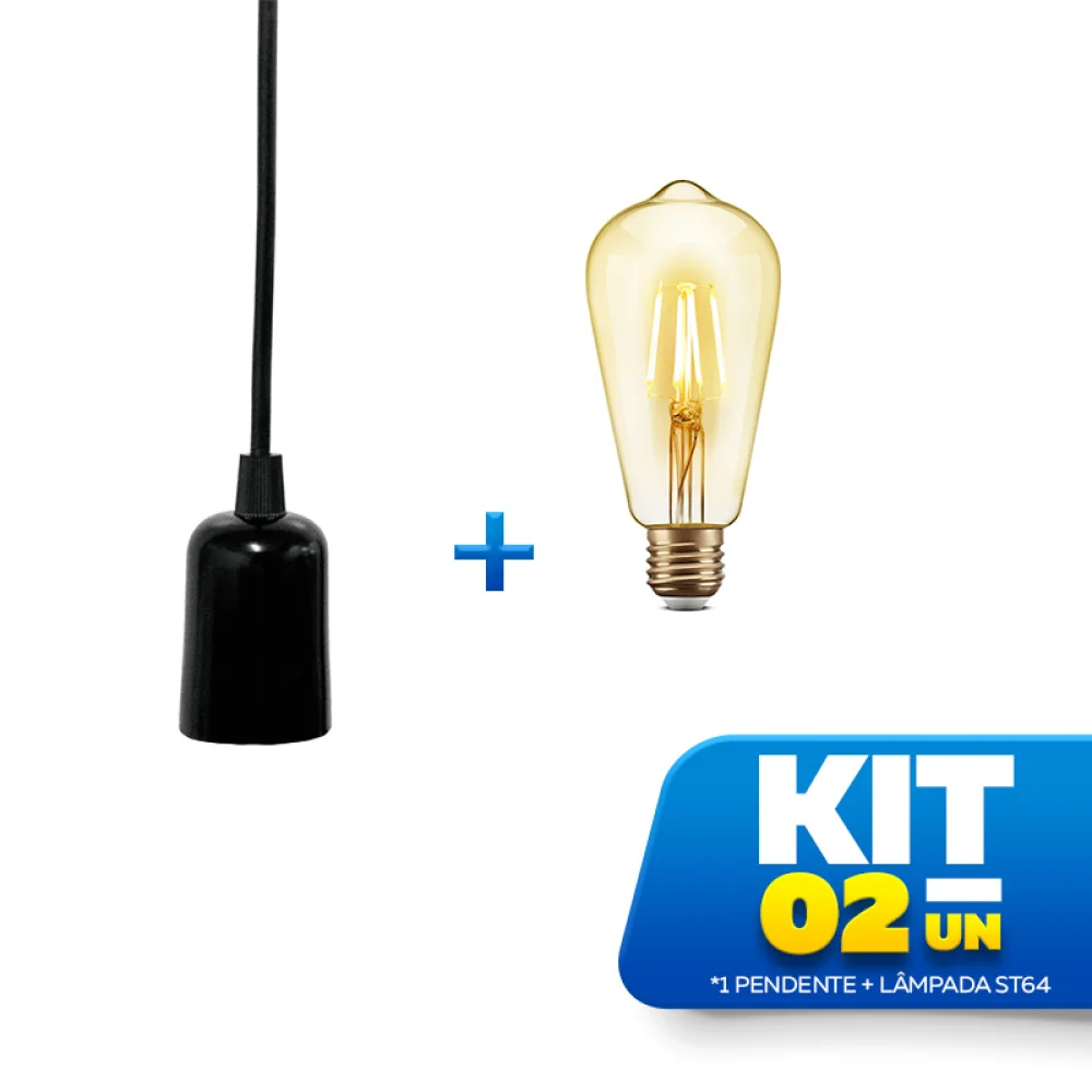 Kit Pendente MF720 Preto+ Lâmpada Led 4w