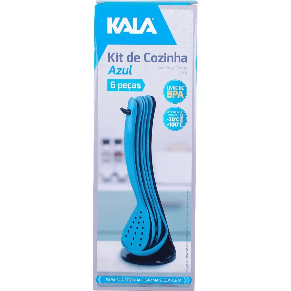 KIT UTENSILIOS COZINHA C/SUPORTE KALA C/6 AZUL