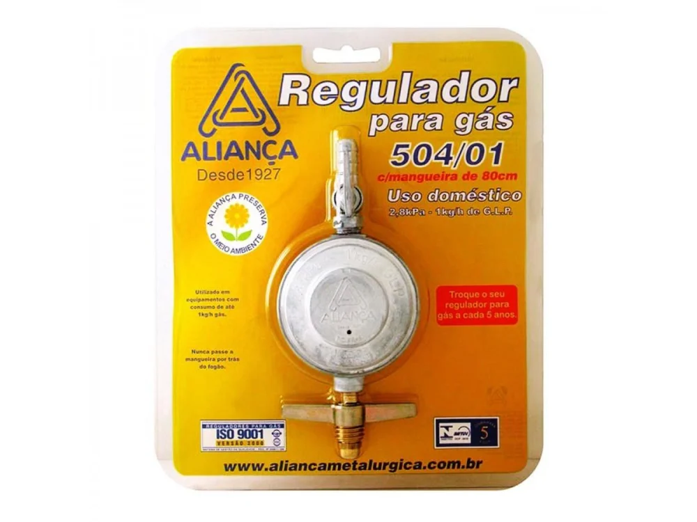 Regulador para Gás de Cozinha 504/1 c/ Mangueira ALIANÇA