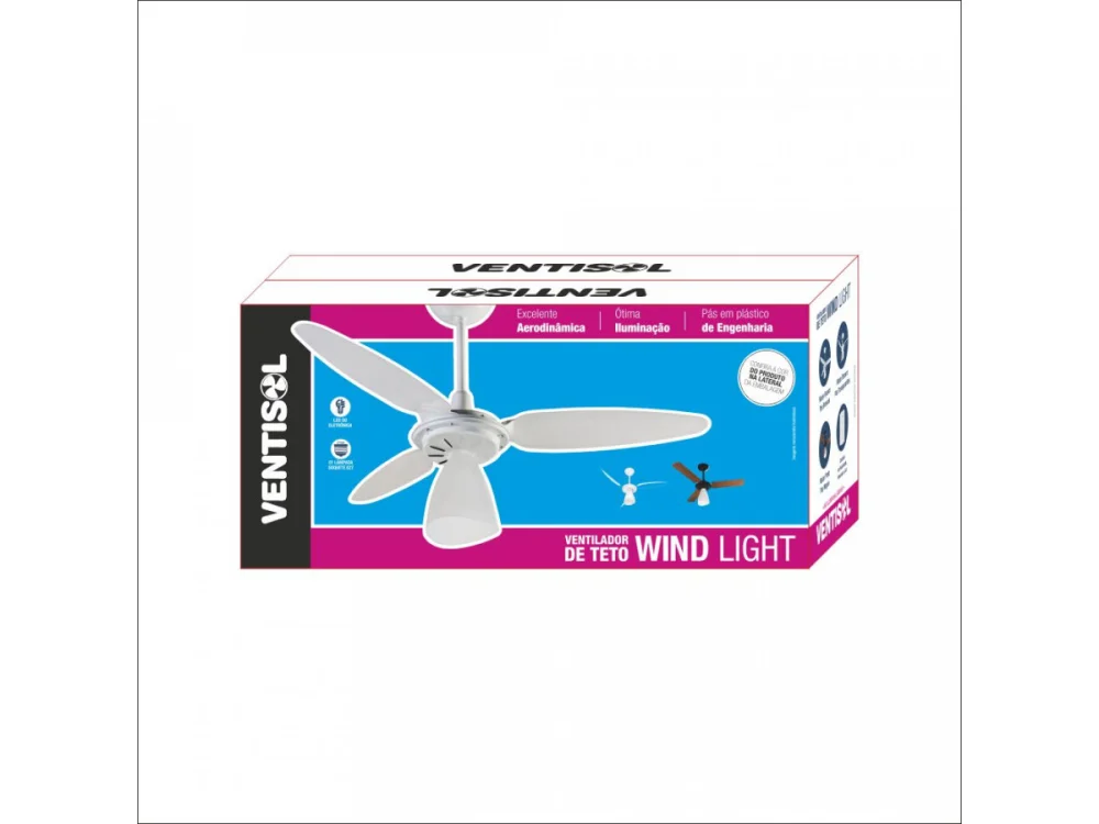 Ventilador de Teto Wind Light Branco Transparente com Lustre 127V VENTISOL