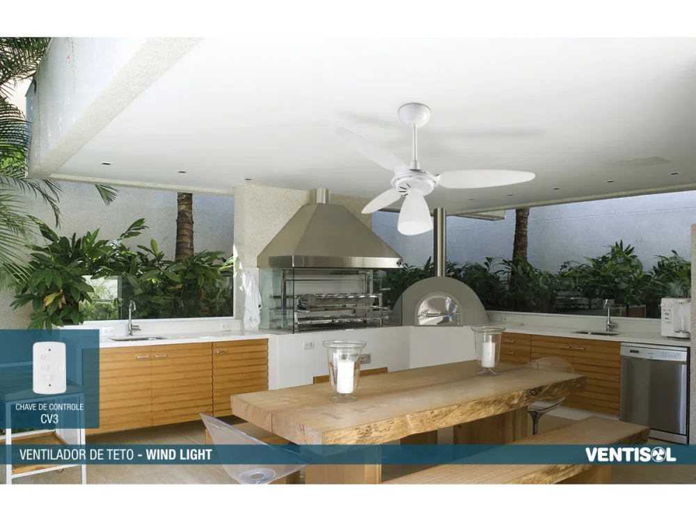 Ventilador de Teto Wind Light Branco Transparente com Lustre 127V VENTISOL