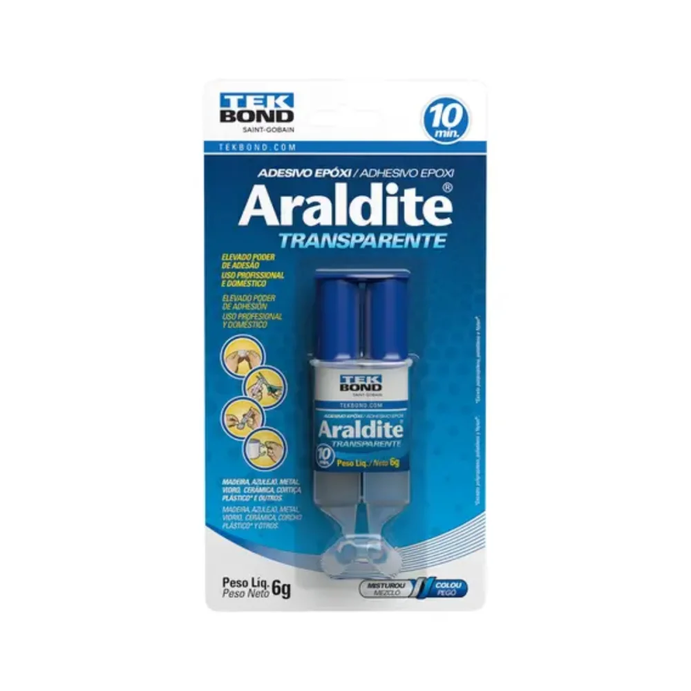 ADESIVO EPÓXI ARALDITE TRANSPARENTE 6G SERINGA BLISTER - TEKBOND