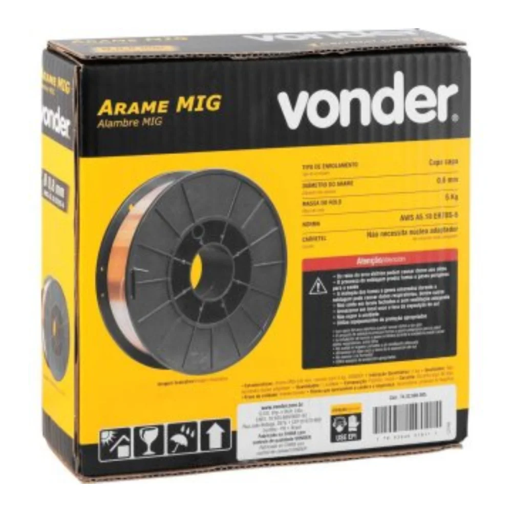 ARAME DE SOLDA MIG (FERRO) 0.8 MM COM GÁS 5 KG - VONDER