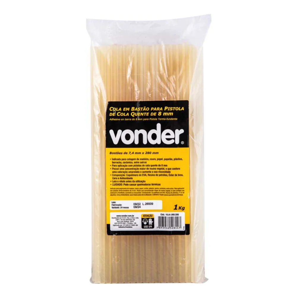 COLA EM BASTAO PARA PISTOLA DE COLA QUENTE DE 08 MM, C/ 1 KG - VONDER