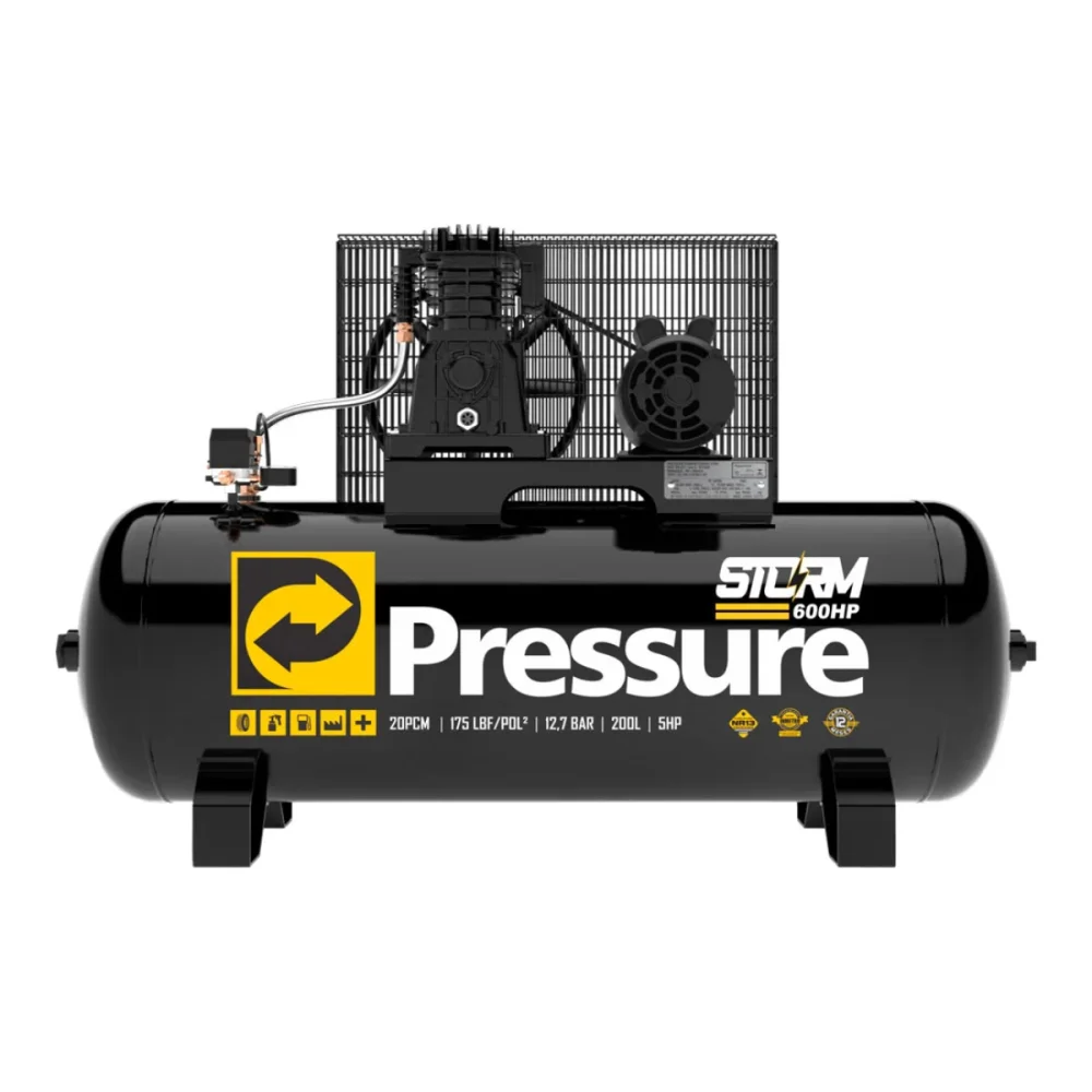 COMPRESSOR DE AR 20 PÉS 200 LITROS 175 LBS TRIFÁSICO STORM 600 - PRESSURE