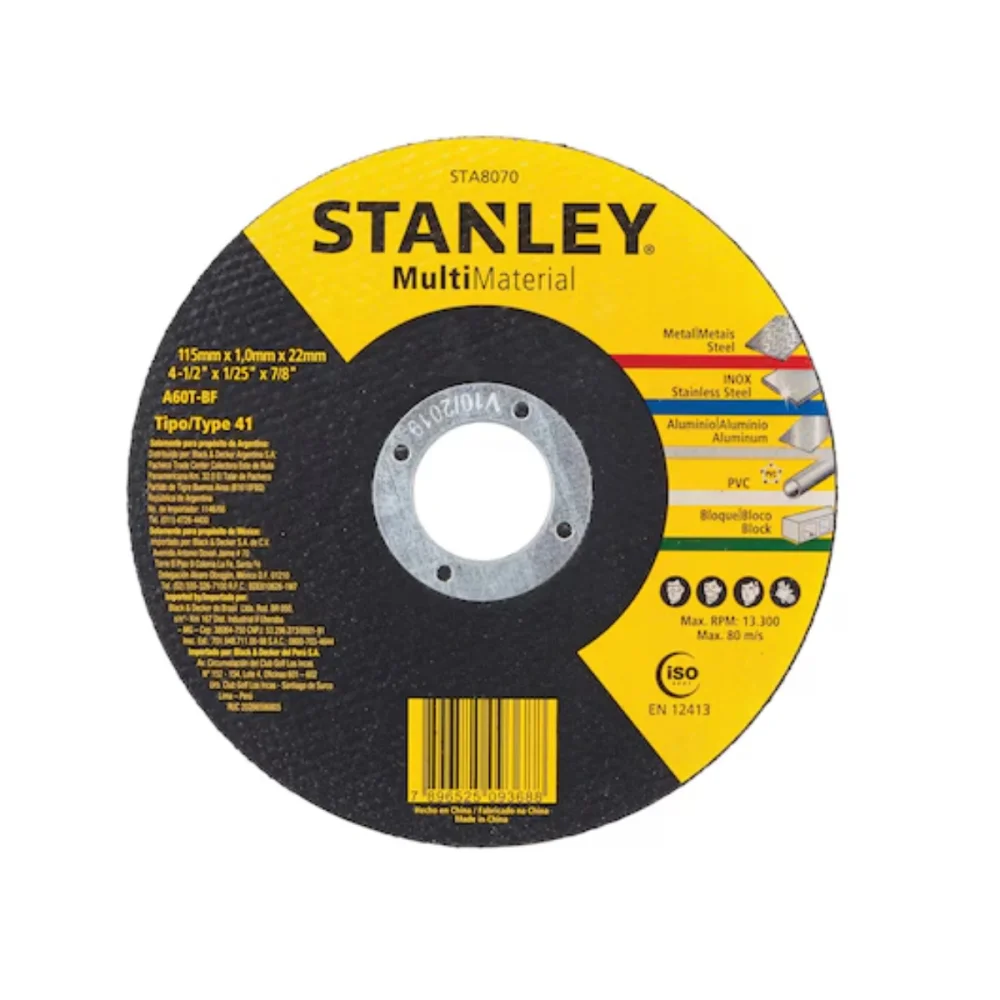 DISCO DE CORTE 115MM X 1.0 MM X 22MM  STA8070 - STANLEY