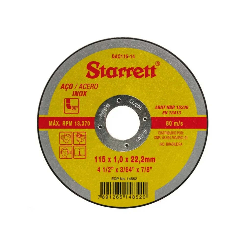 DISCO DE CORTE 4.1/2" X 3/64" X 7/8" (115 MM X 1,0 MM X 22,2 MM) DAC115-14 - STARRETT