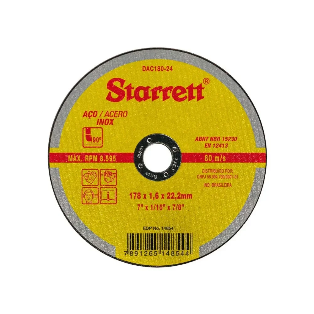 DISCO DE CORTE 7" X 1/16" X 7/8" (178 MM X 1,6 MM X 22,2 MM) DAC180-24 - STARRETT