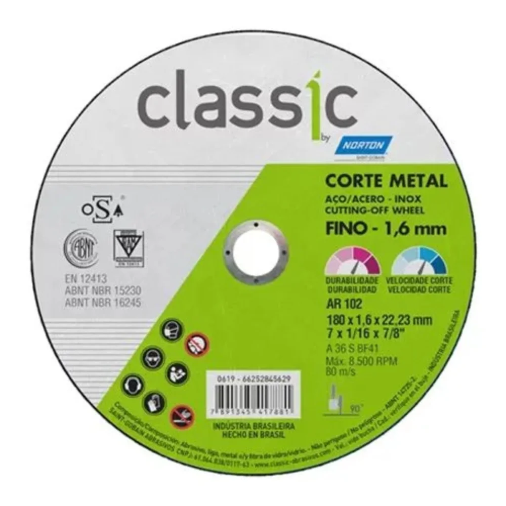 DISCO DE CORTE BNA (1.6) 7" X 1/16" X 7/8" CLASSIC - NORTON