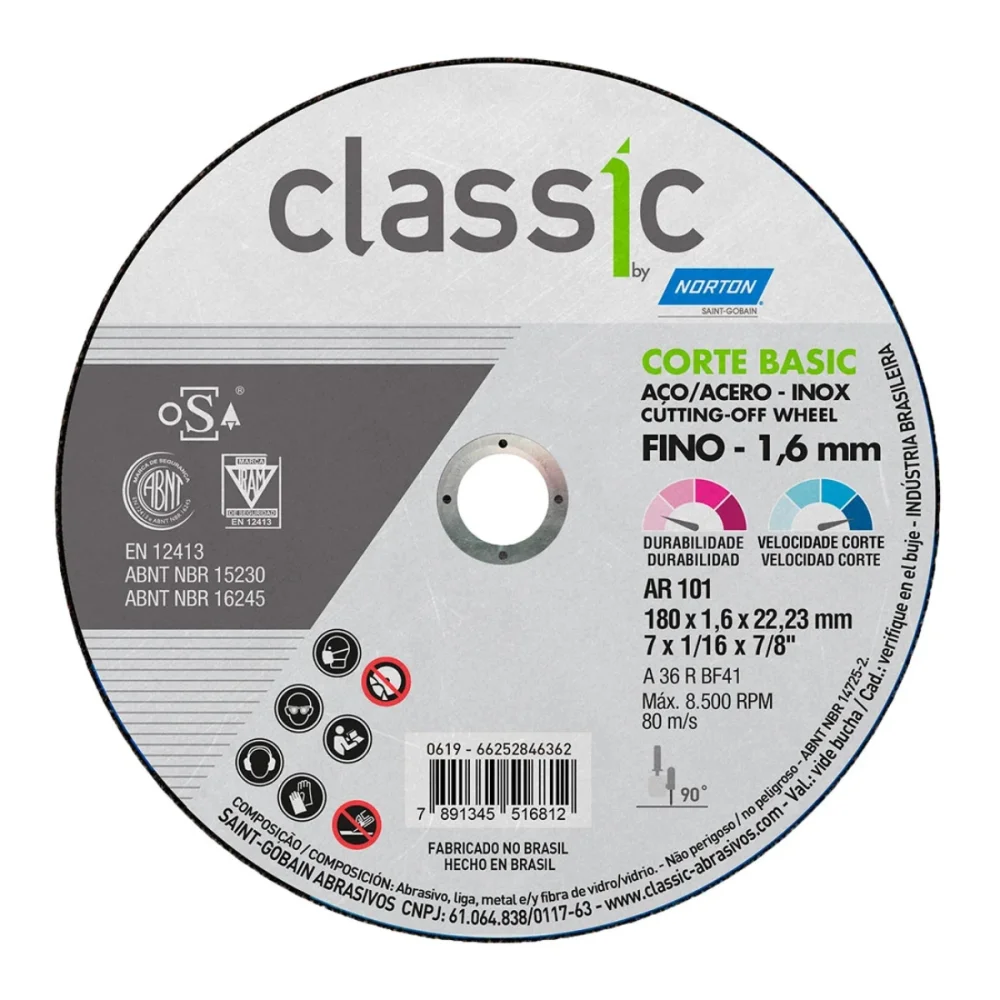 DISCO DE CORTE BNA (1.6)  7" X 1/16" X 7/8" CLASSIC BASIC - NORTON