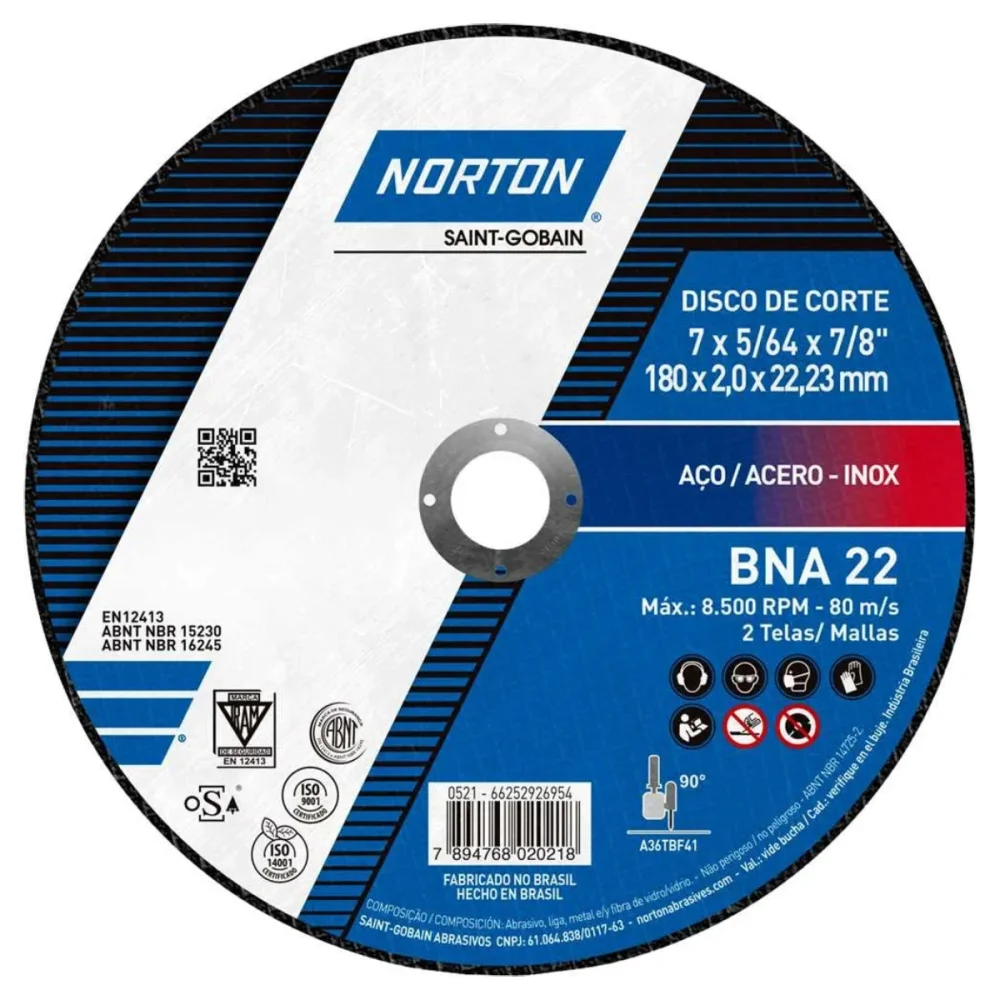 DISCO DE CORTE BNA (2.0) 7" X 5/64" X 7/8" - NORTON