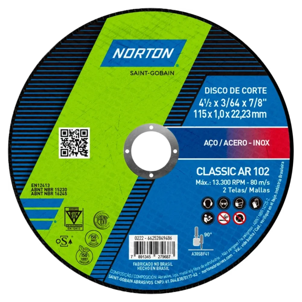 DISCO DE CORTE CLASSIC  (1.0) 4.1/2" X 3/64" X 7/8" AR102 - NORTON