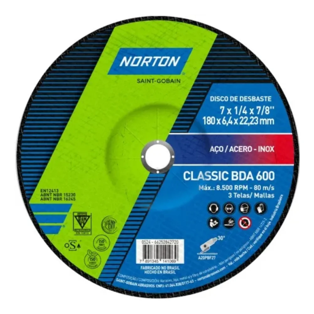 DISCO DE DESBASTE 7" X 1/4" X 7/8" BDA600 CLASSIC - NORTON