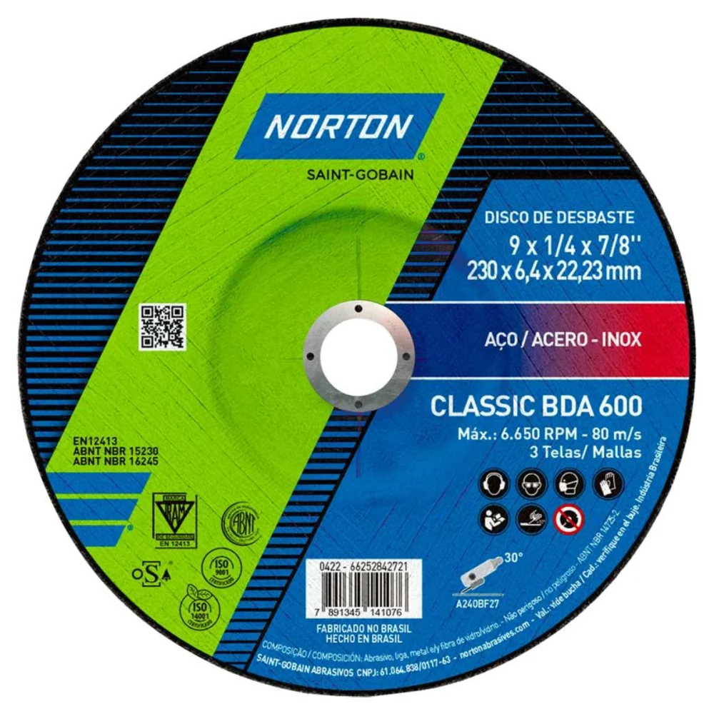 DISCO DE DESBASTE 9" X 1/4" X 7/8" BDA600 CLASSIC - NORTON