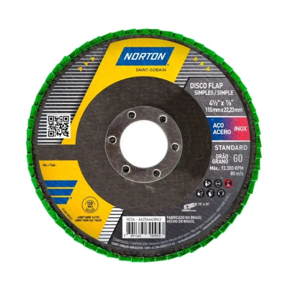 DISCO FLAP 4.1/2" (115 X 22,23 MM) FIBRA STANDARD R244 GRÃO  60 - NORTON