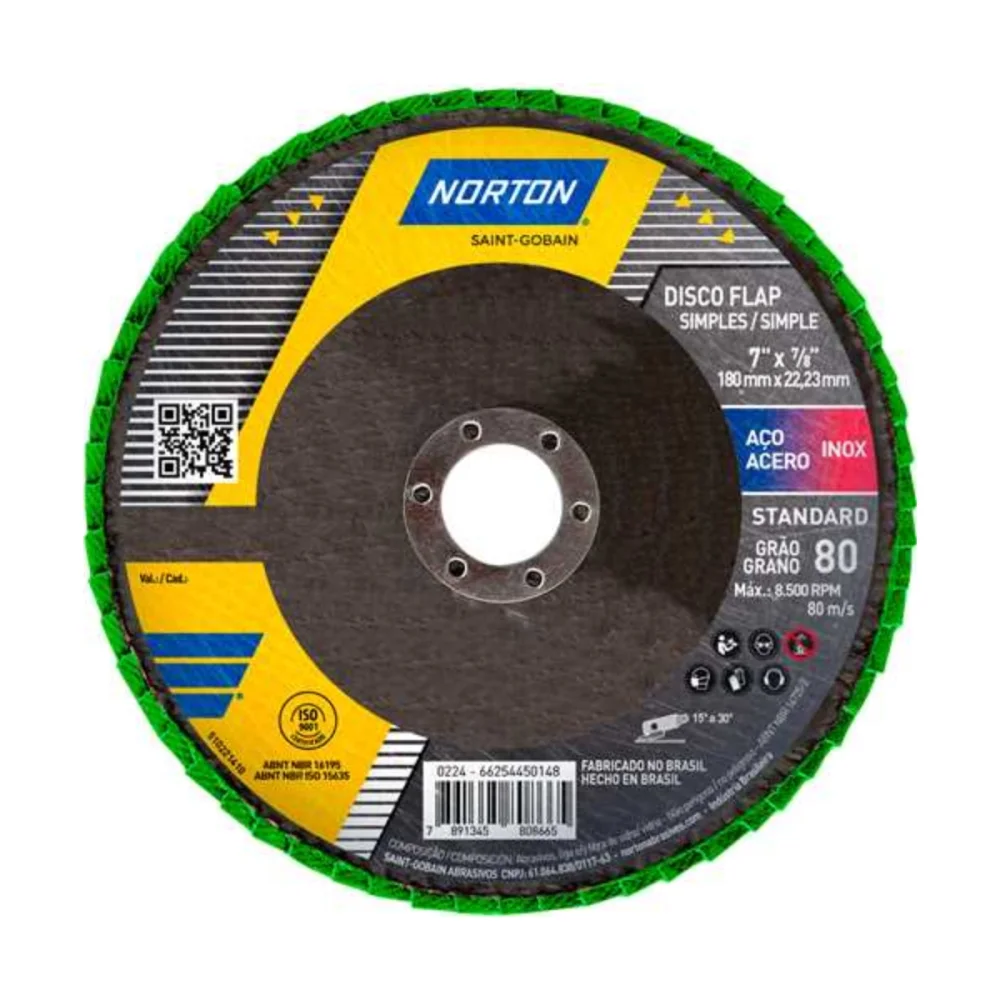 DISCO FLAP 7" (180 X 22 MM) FIBRA STANDARD R244 GRÃO  80 - NORTON