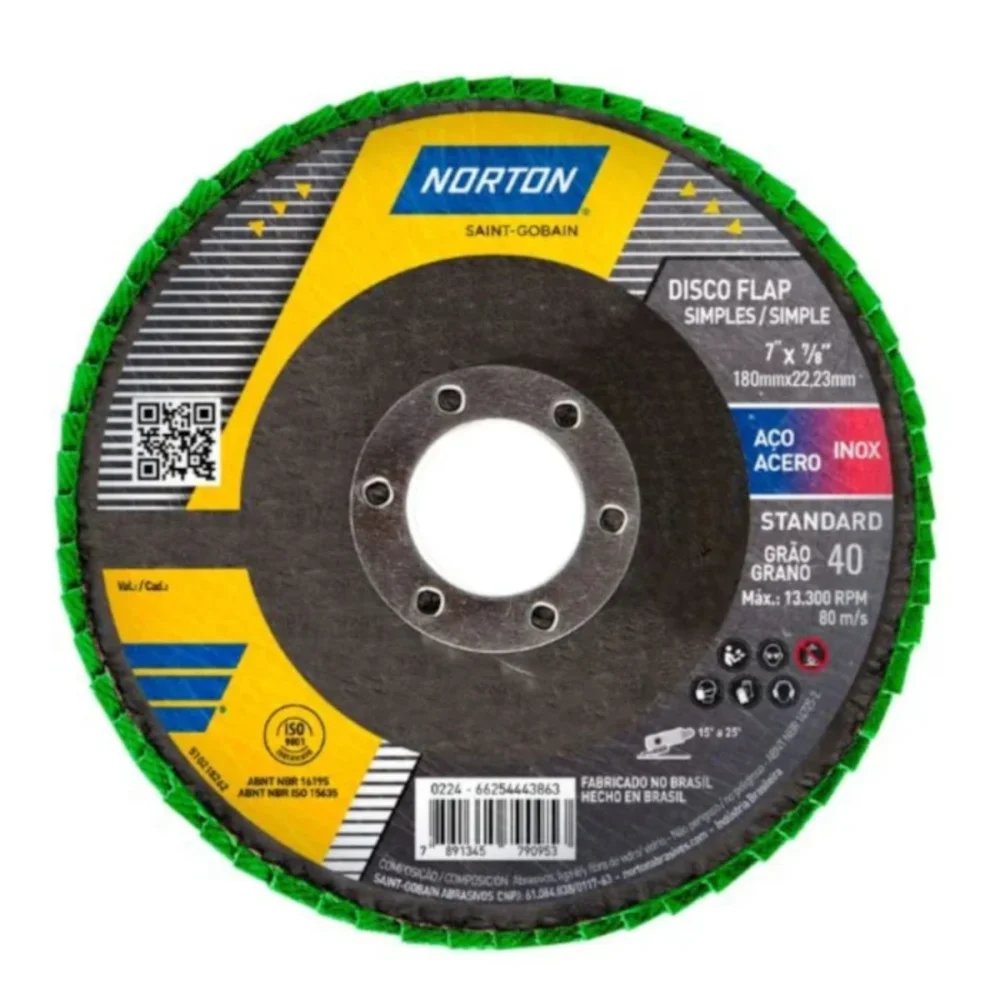 DISCO FLAP 7" (180 X 22 MM) FIBRA STANDARD R244  GRÃO  40 - NORTON