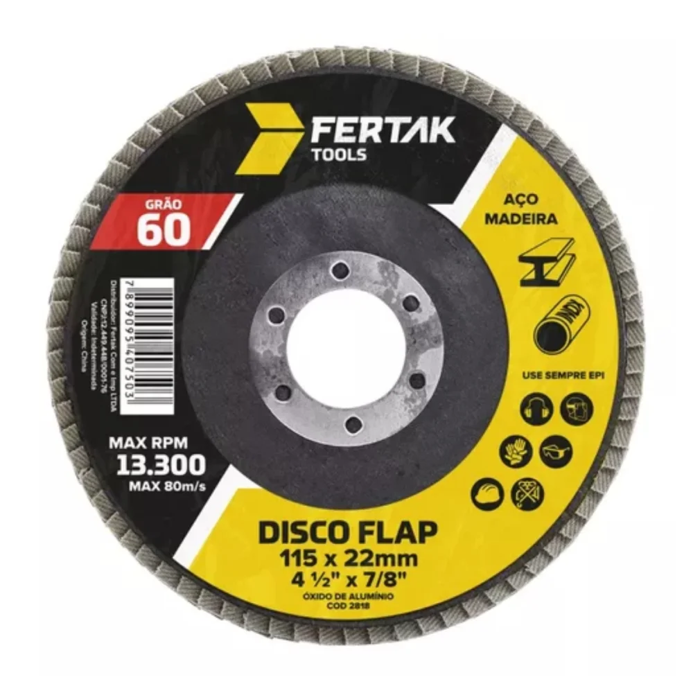 DISCO FLAP COM BASE DE FIBRA 4.1/2" (115 MM) GRAO 60 - FERTAK