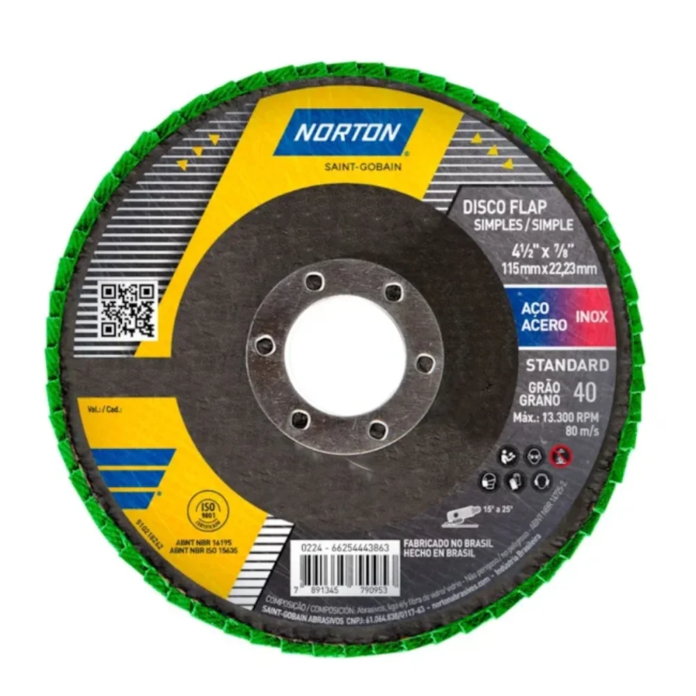 DISCO FLAP COSTADO DE FIBRA, 4.1/2" (115 MM), GRAO 40, R244 - NORTON