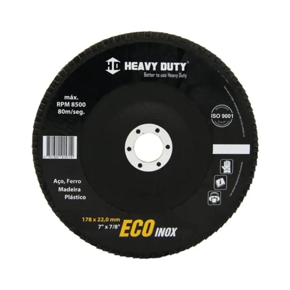 DISCO FLAP ECOINOX 7", FIBRA CÔNICO, GRÃO  80 - HEAVY DUTY