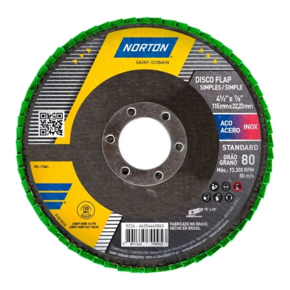 DISCO FLAP FIBRA STANDARD 4.1/2" (115 MM) GRÃO 80 - NORTON