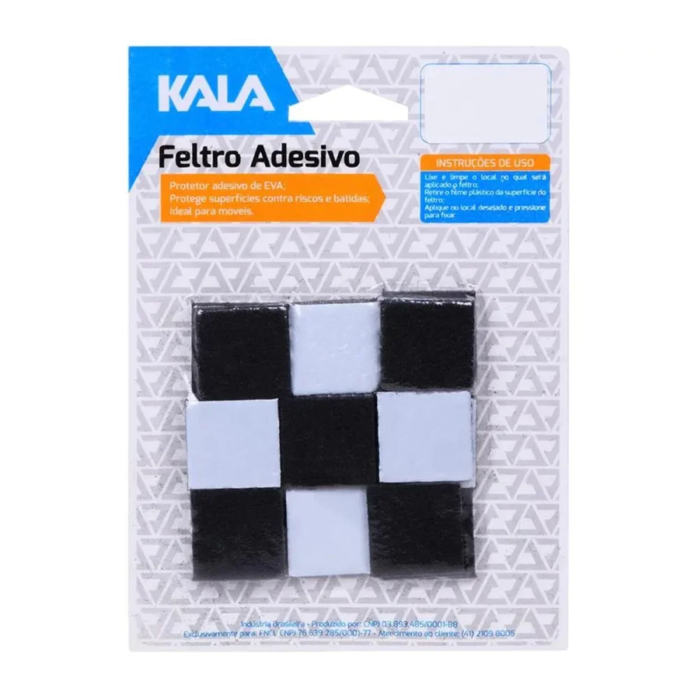 FELTRO ADESIVADO QUADRADO DE CARPETE 25 X 25 MM COM 16 PECAS - KALA