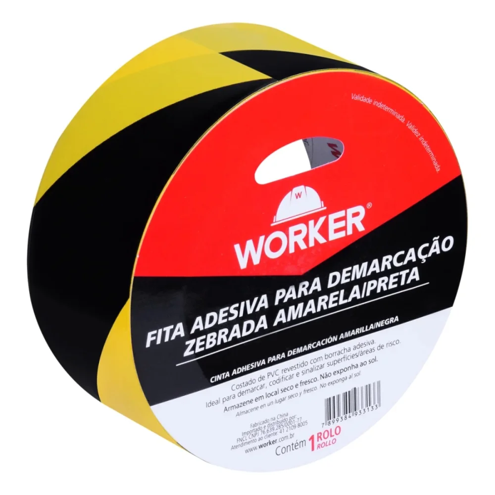 FITA ADESIVA PARA DEMARCACAO 48 MM X 30 M ZEBRADA - WORKER