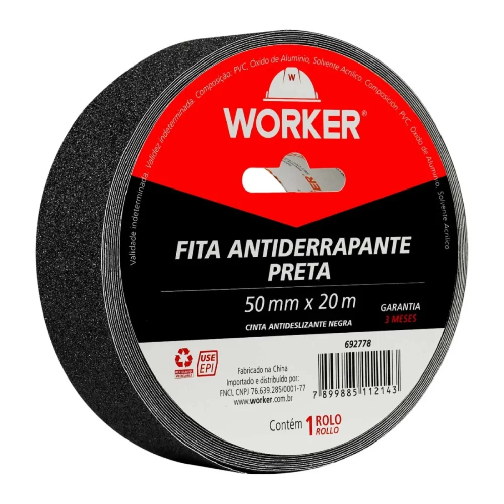 FITA ANTIDERRAPANTE 50 MM X 20 M PRETA - WORKER