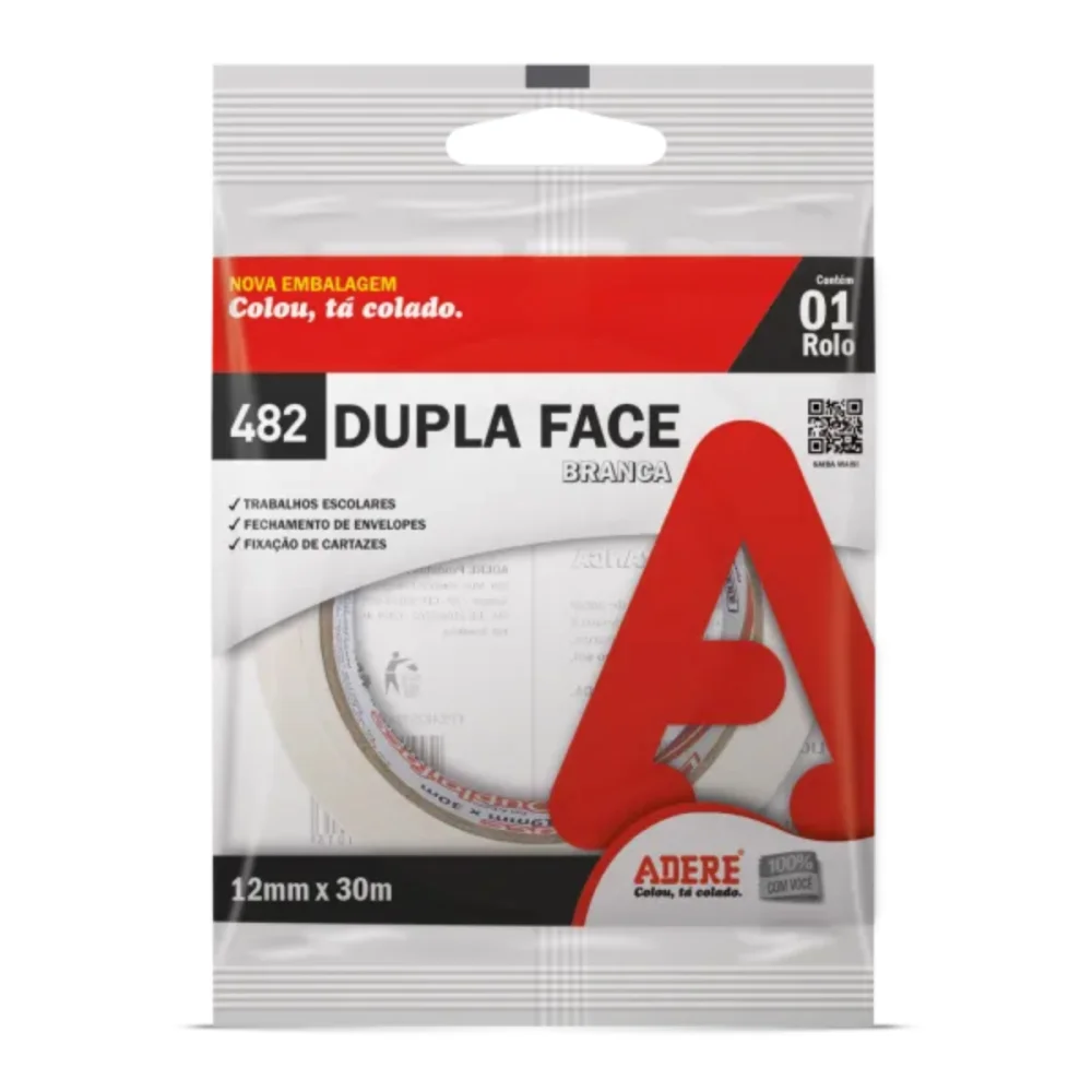 FITA DUPLA FACE DE PAPEL 12 MM X 30 M BRANCA - ADERE