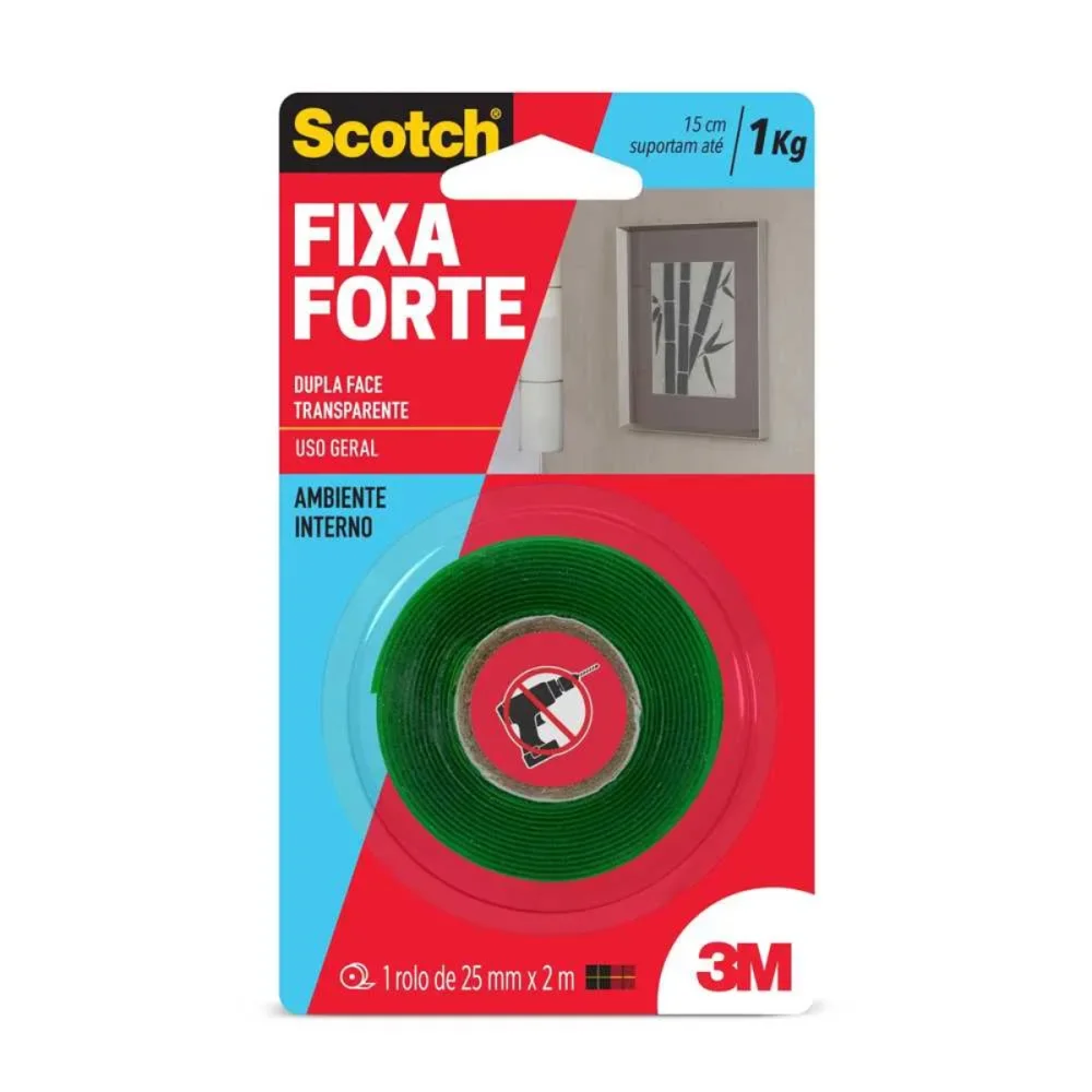 FITA DUPLA FACE, FIXA FORTE, 24 MM X 2 M, HB004420194 - 3M