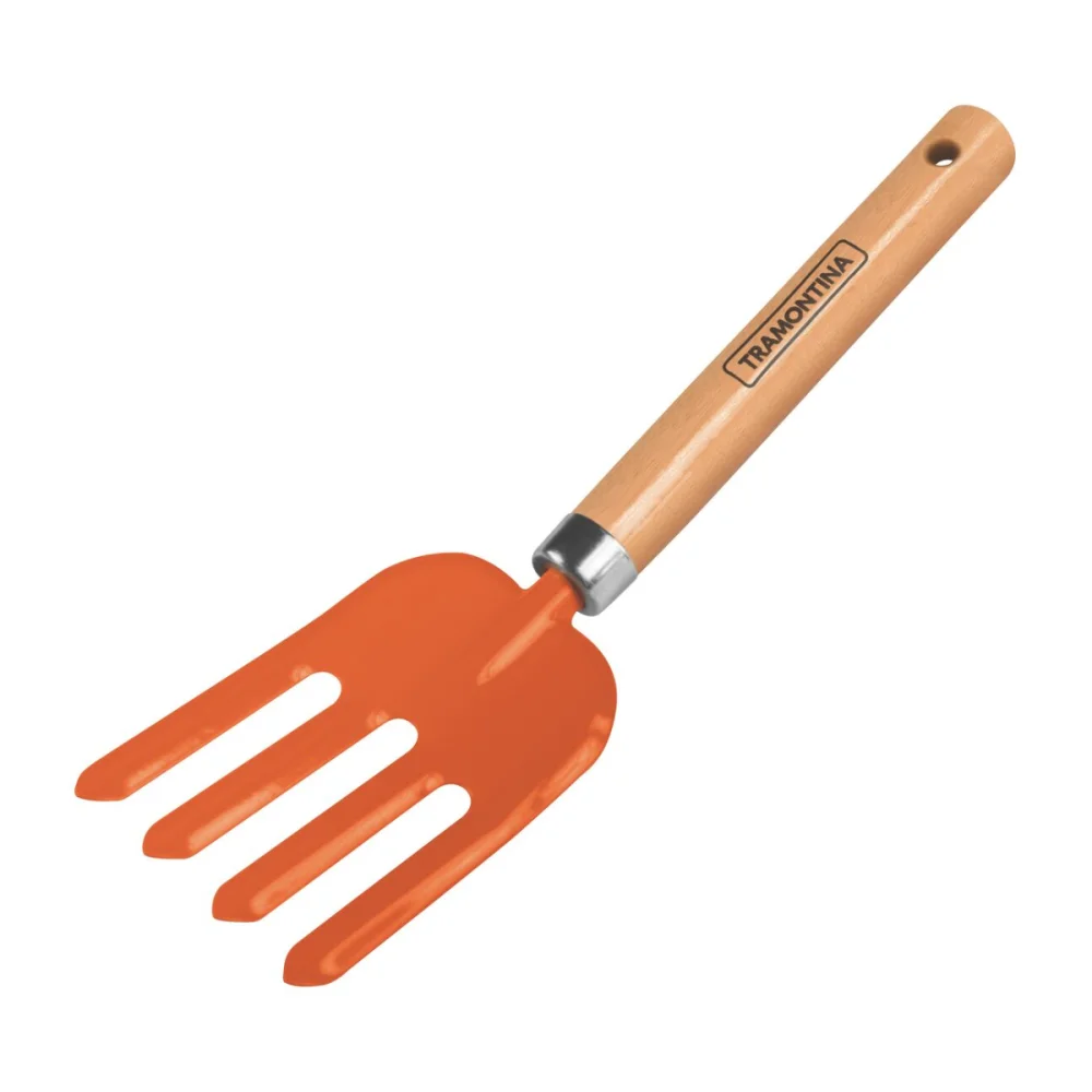 GARFO METÁLICO COM 4 DENTES PARA AFOFAR TERRA COM CABO MADEIRA - TRAMONTINA