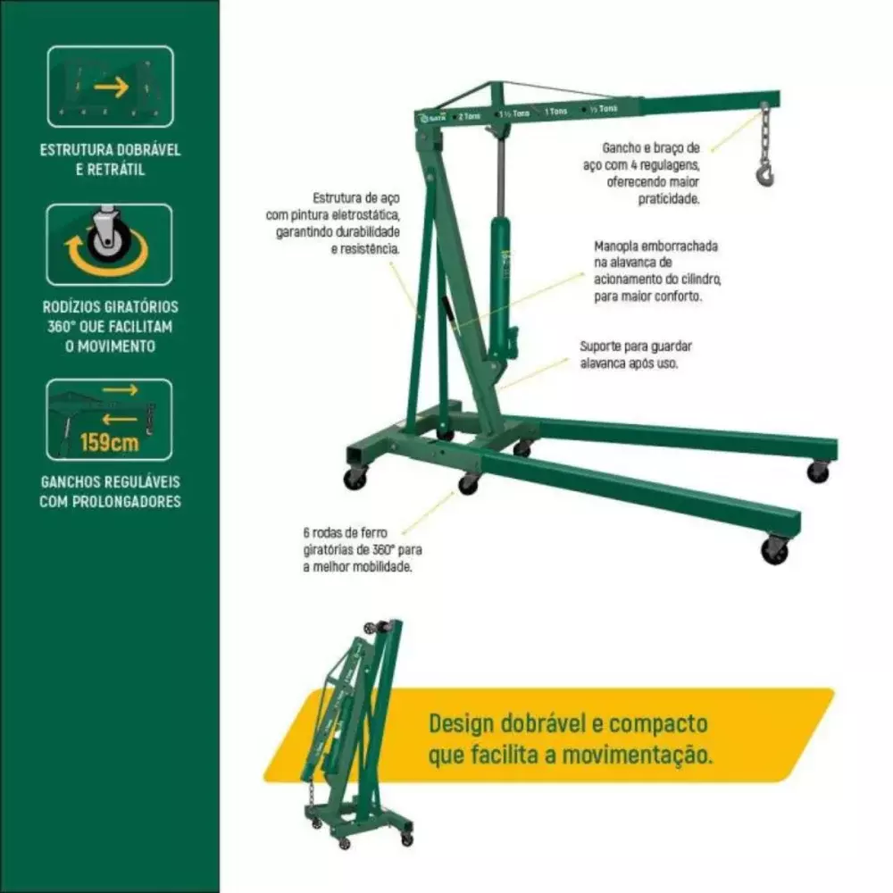 GUINCHO HIDRÁULICO 2 TONELADAS COM RODAS DE FERRO DOBRÁVEL SCAE5843-LA - SATA