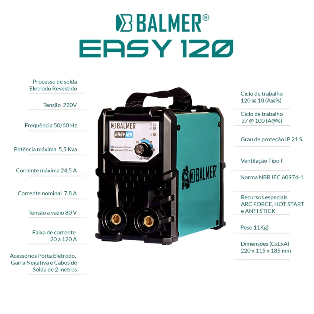 INVERSORA DE SOLDA EASY 120 MMA 220V - BALMER