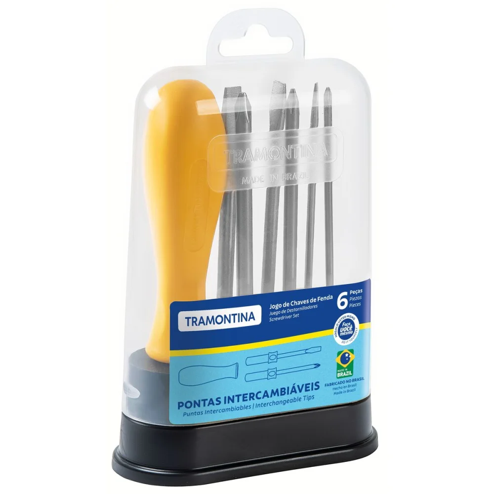 JOGO DE CHAVES DE FENDA COM PONTAS INTERCAMBIÁVEIS C/ 6 PÇS - TRAMONTINA