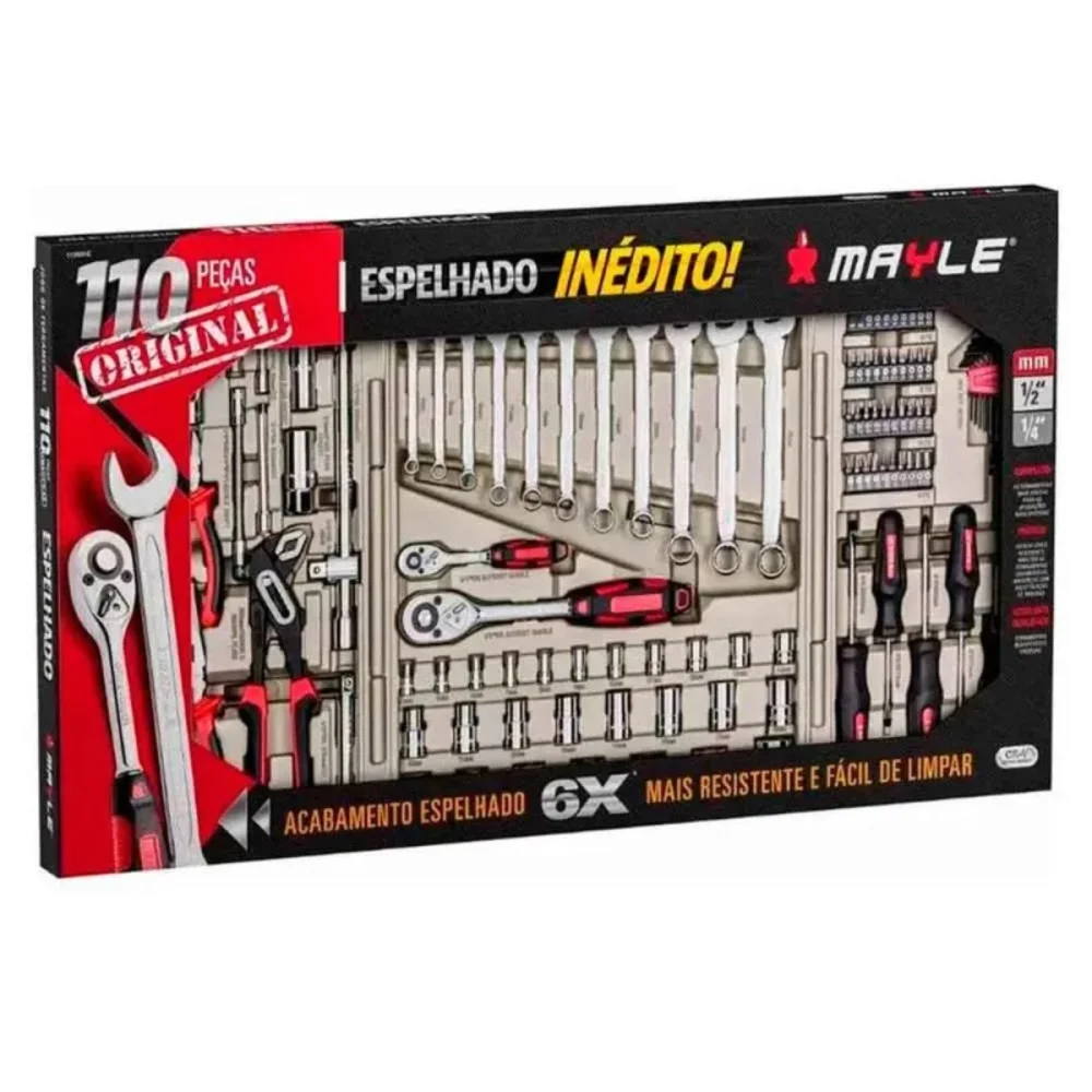 JOGO DE FERRAMENTAS ESPELHADAS COM 110 PEÇAS - MAYLE