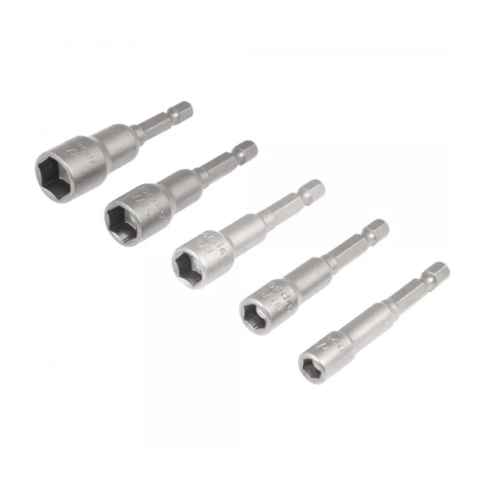 JOGO DE SOQUETES MAGNÉTICOS EM POLEGADAS, ENCAIXE SEXTAVADO DE: 1/4", 5/16", 3/8", 7/16" E 1/2". COM 5 PEÇAS - VONDER