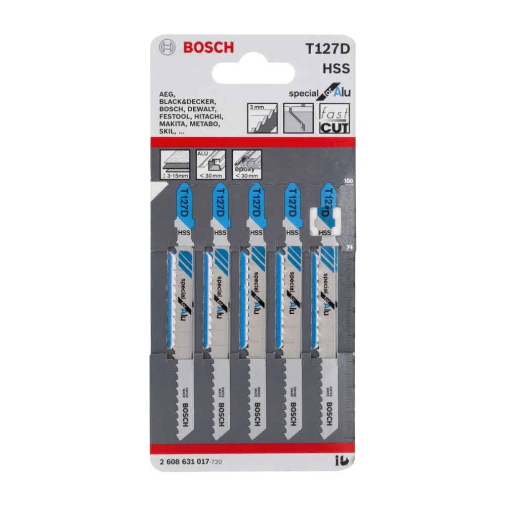 LAMINA DE SERRA TICO TICO PARA MADEIRA COM METAL T127D, COM 5 LAMINAS - BOSCH