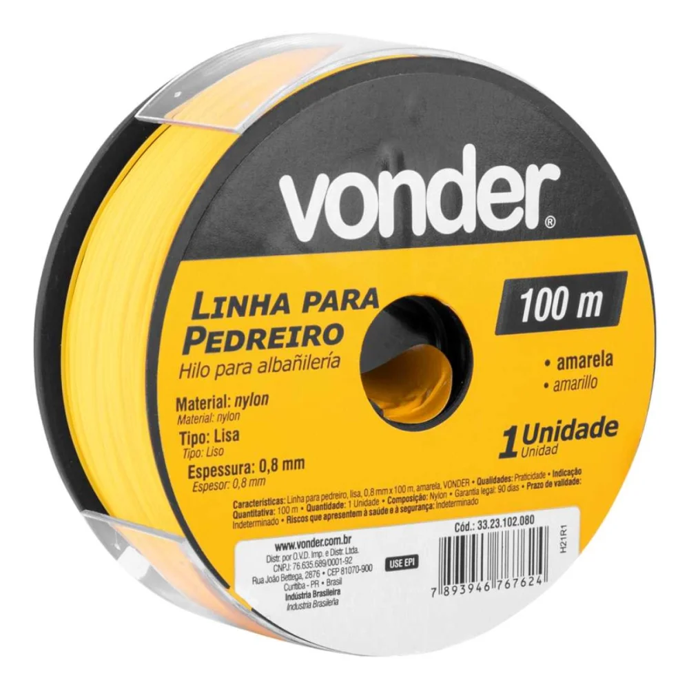 LINHA PARA PEDREIRO LISA 0,80 MM X 100 M AMARELO - VONDER