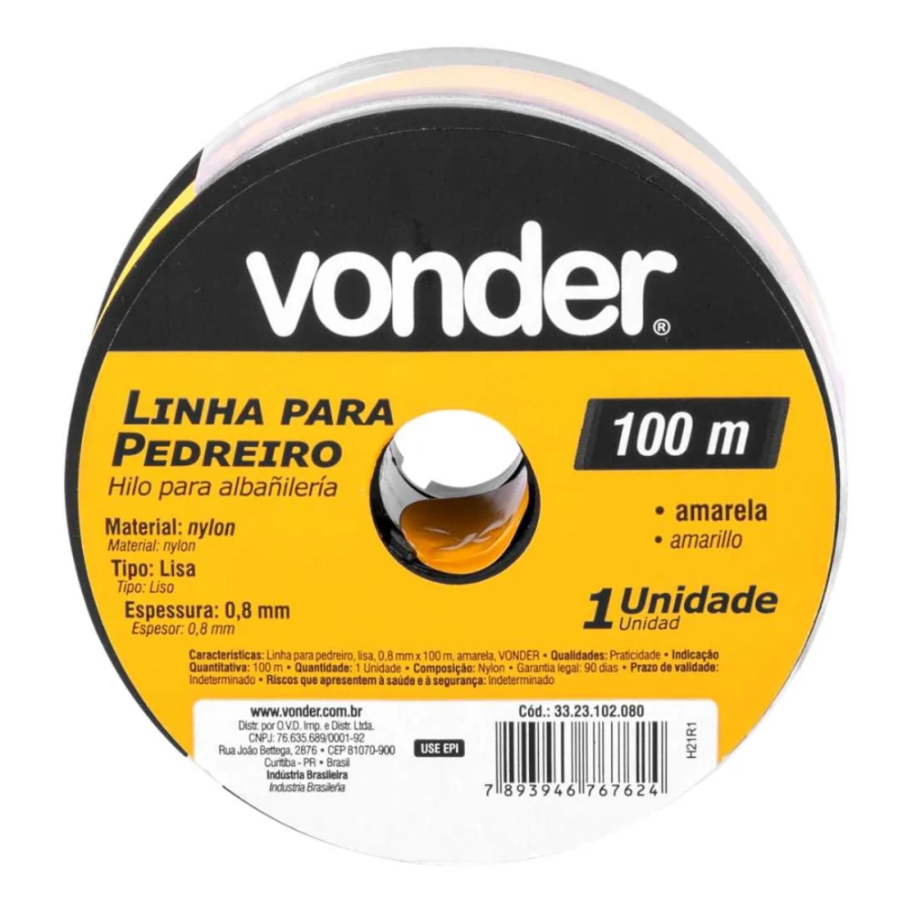 LINHA PARA PEDREIRO LISA 0,80 MM X 100 M AMARELO - VONDER