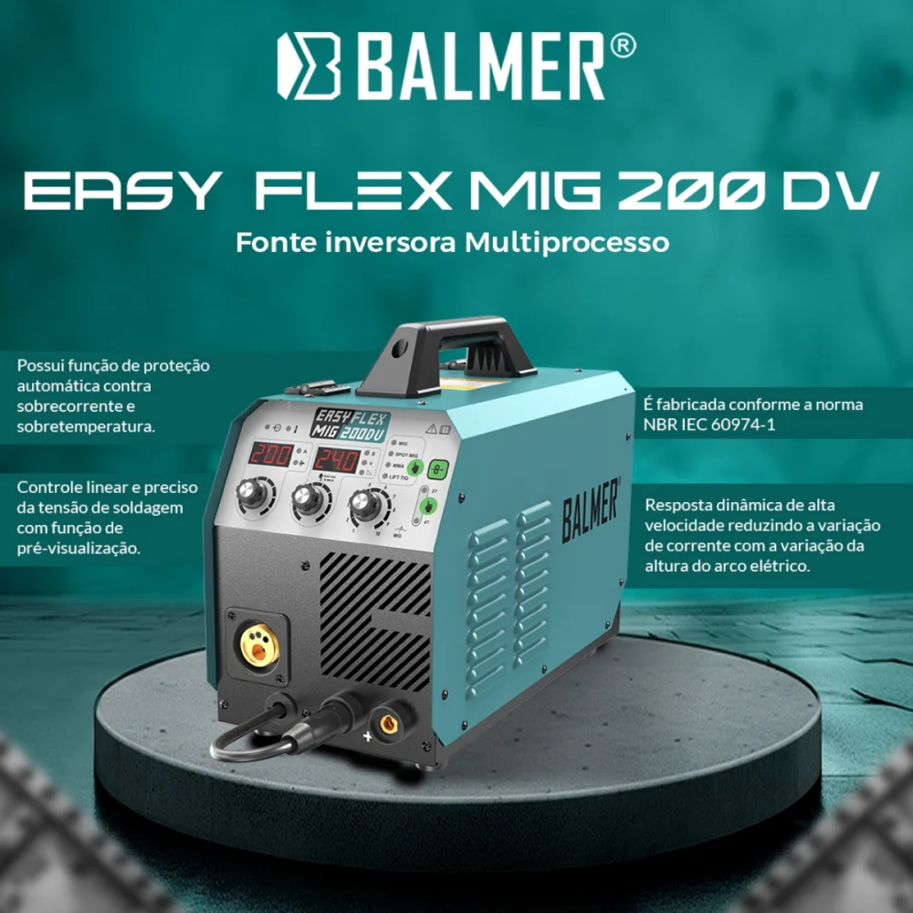 MÁQUINA INVERSORA DE SOLDA EASY FLEX MIG 200DV MULTIPROCESSO 127/220 C/ TOCHA - BALMER