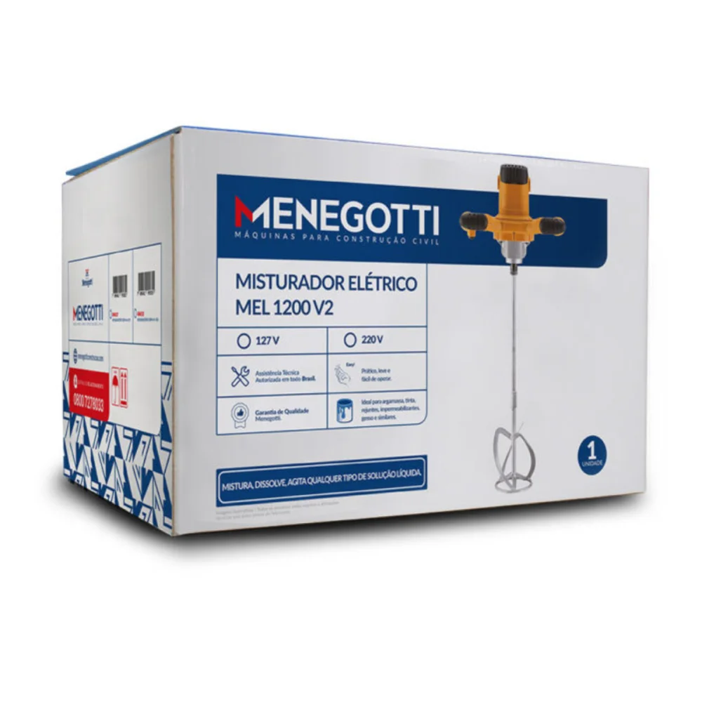 MISTURADOR ELÉTRICO DE ARGAMASSA 1200 WATTS 127V MEL1200 - MENEGOTTI
