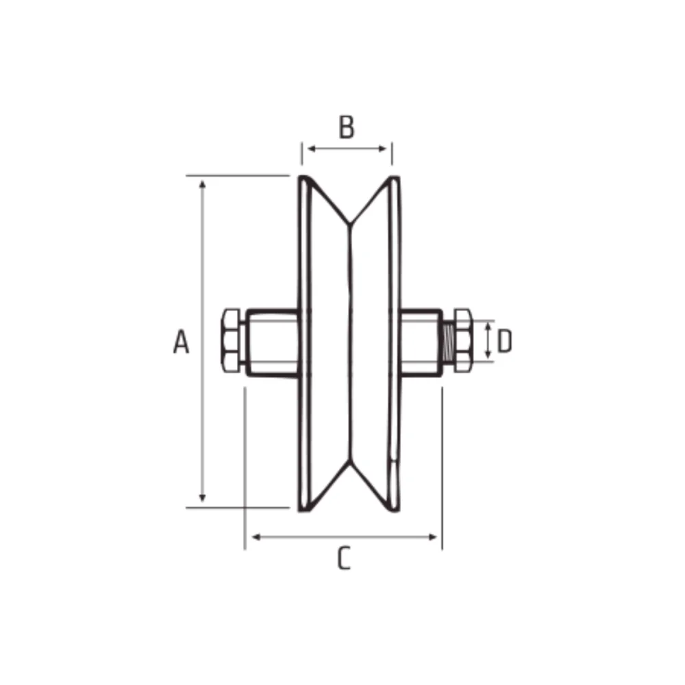 ROLDANA DE FERRO 2.1/2" X 19 MM, EM V, COM BUCHA E PARAFUSO, POLIDA - DE TONI