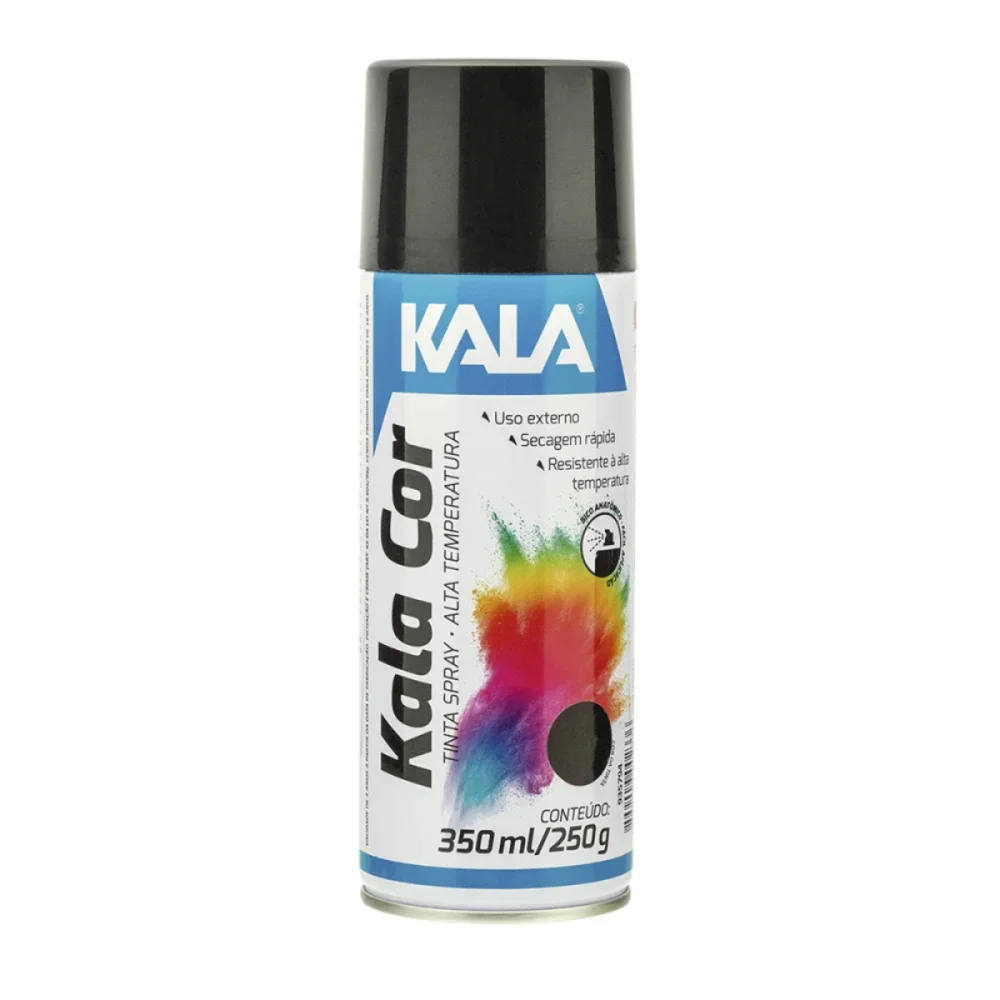 TINTA SPRAY ALTA TEMPERATURA PRETO BRILHO 350 ML - KALA